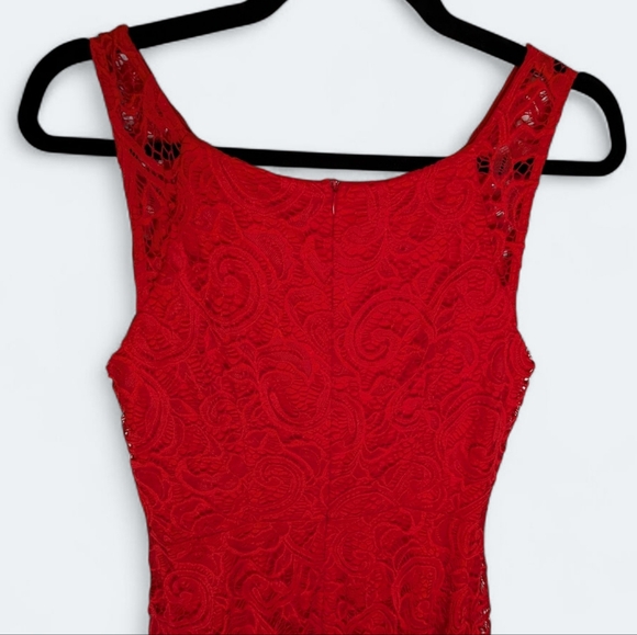 Dressystar Red Lace Overlay Fit Flare Dress Sleeveless Cocktail Holiday Elegant - Picture 5 of 14